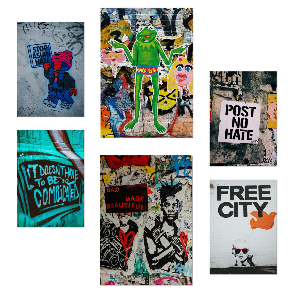 POSTER Set Mit 6 Graffiti Straßenkunst Wandschablonenanspruch A3 & A4 Rahmenlos - Klar, Papier (29/3cm) - Nacnic