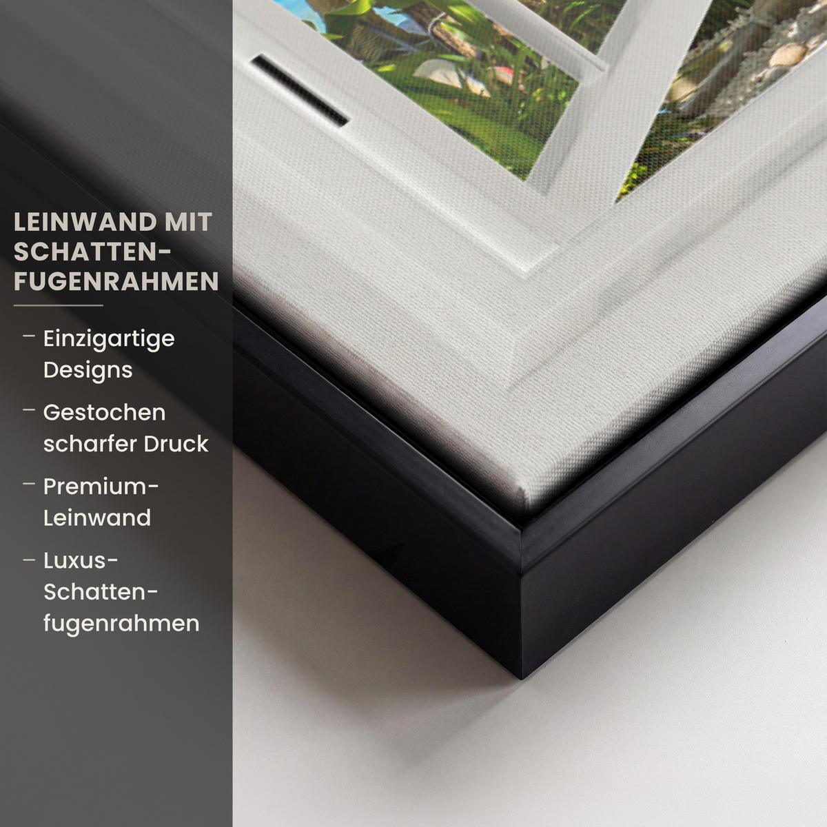 LEINWAND Bilder mit Rahmen - Aussicht - Baum - Meer - Palme - Hügel - Strand - Blau - 100x70 - Blau, Textil (100/70cm) - MuchoWow
