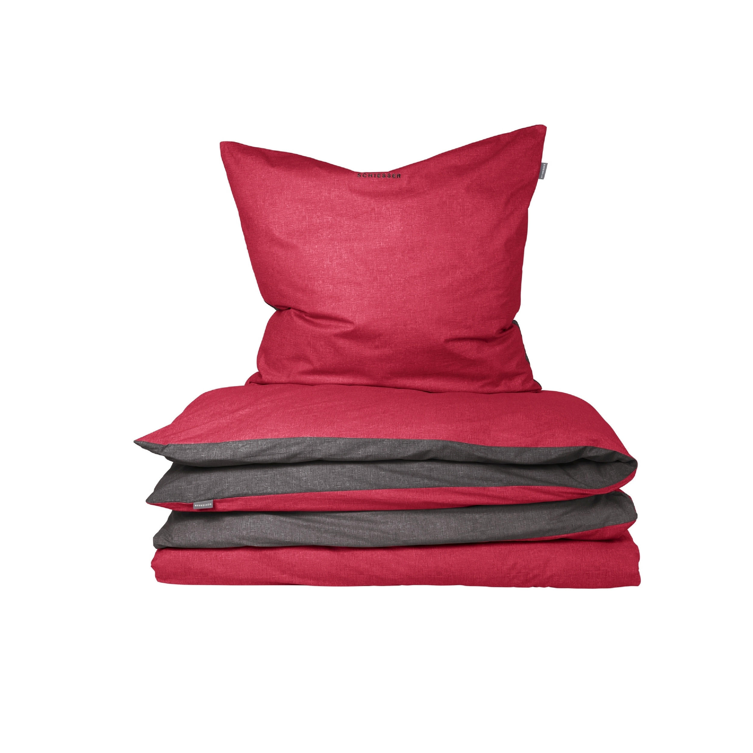 BETTWÄSCHESET Doubleface - Feinbiber - 2-teilig - 155 x 220 cm - Rot-Dunkelgrau - Dunkelgrau, Textil (155/220cm) - SCHIESSER