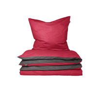 BETTWÄSCHESET Doubleface - Feinbiber - 2-teilig - 155 x 220 cm - Rot-Dunkelgrau - Dunkelgrau, Textil (155/220cm) - SCHIESSER