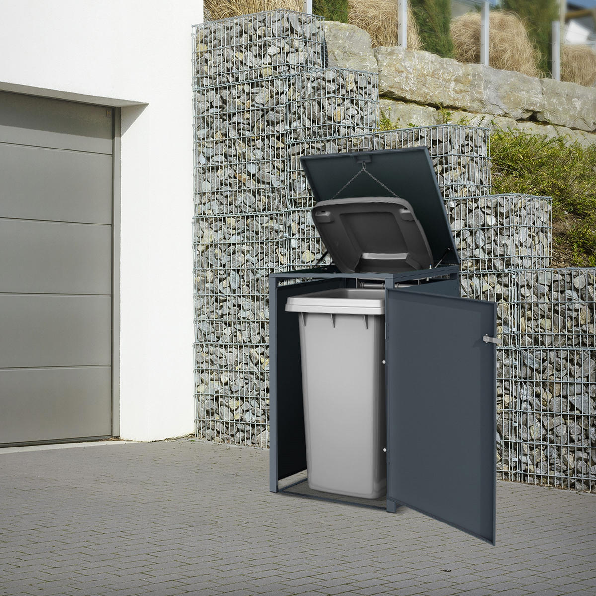 MÜLLTONNENBOX 1er Anthrazit - Anthrazit, Metall (80/116.3/68cm) - ML-DESIGN