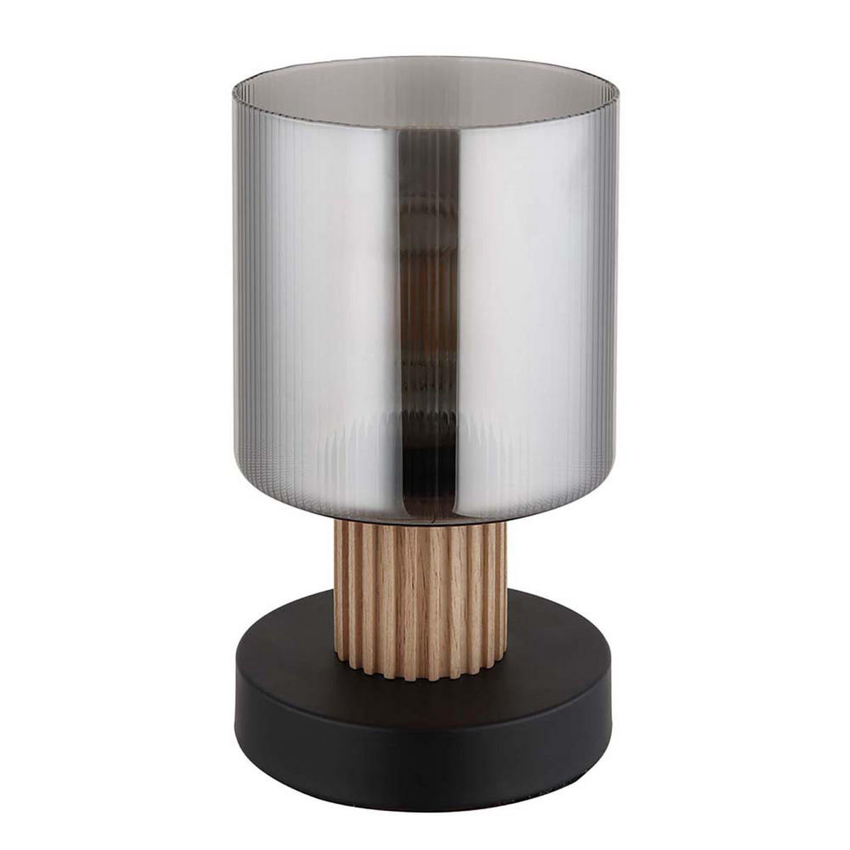 LED TISCHLEUCHTE Holz, Glas rauchfarben, Schwarz - Schwarz, Holz (12/12/21cm) - Globo Lighting