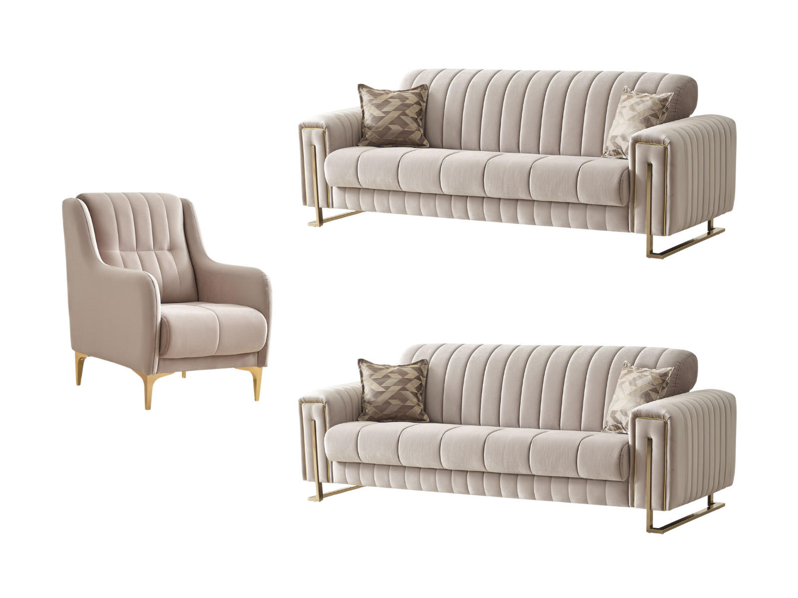 SITZGARNITUR Kochi, Beige Stellvariante 3+2+1 - Beige, Holzwerkstoff/Metall (243/85/95cm)