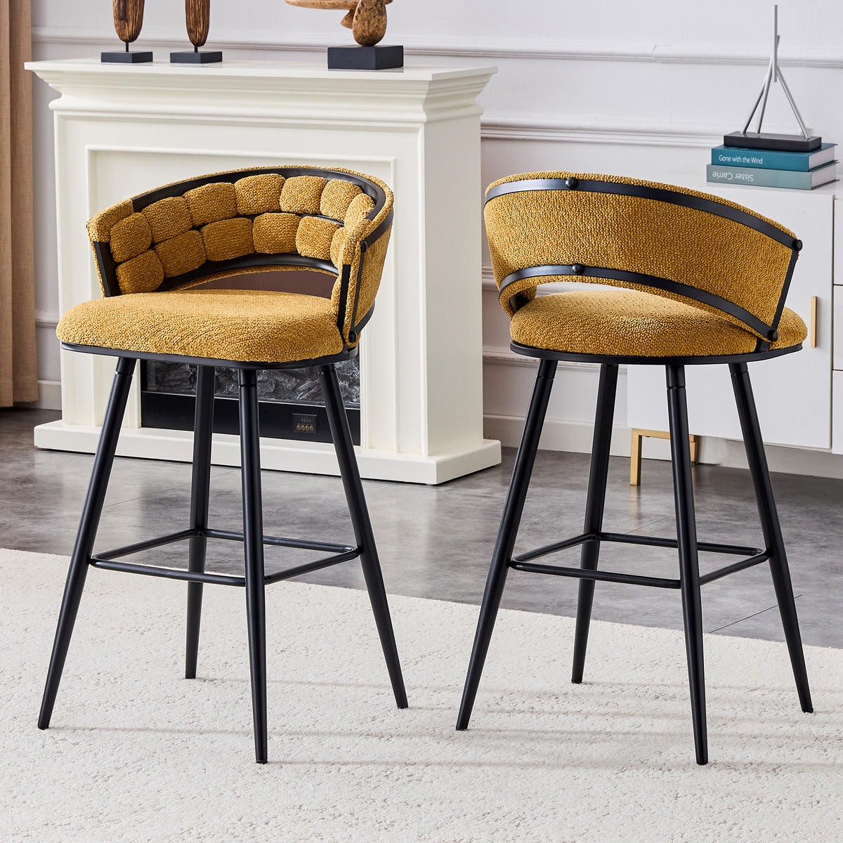 BARHOCKER DE-36781 2er-Set mit schwarzen Metallbeinen Gelb - Gelb, Metall (50.5/98.5/56cm) - ComfortXL