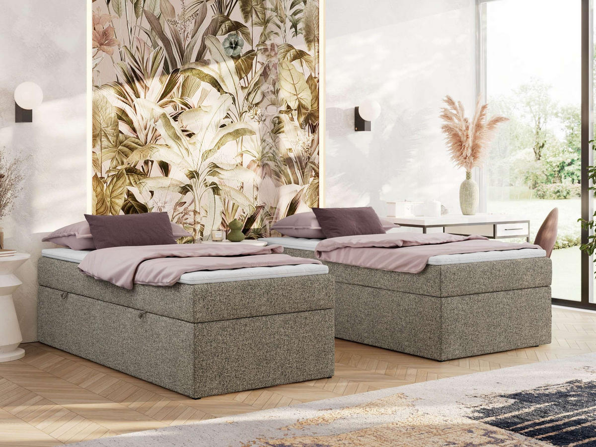 BOXBETT ZERO 90/200 - Grau Struktur - H3 - Topper T25 - Grau, Textil (90/200cm) - MKS