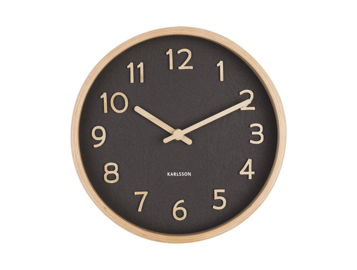 WANDUHR Pure Wood Grain Ø22 cm - Schwarz, Holz (22/22/4.5cm) - Karlsson
