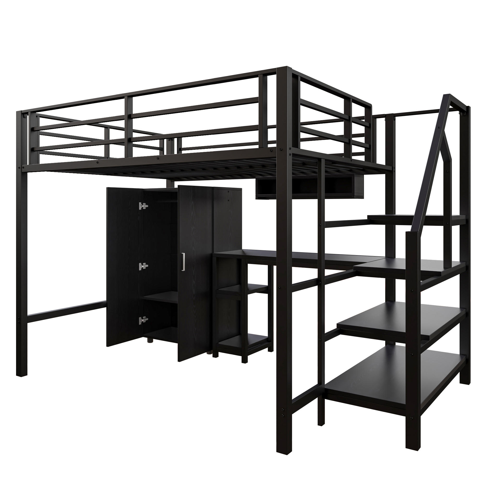 HOCHBETT mit Leiter und Schreibtisch Schwarz 140x200 cm Metall - Schwarz, Metall (140/200cm) - SONNENH
