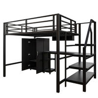 HOCHBETT mit Leiter und Schreibtisch Schwarz 140x200 cm Metall - Schwarz, Metall (140/200cm) - SONNENH
