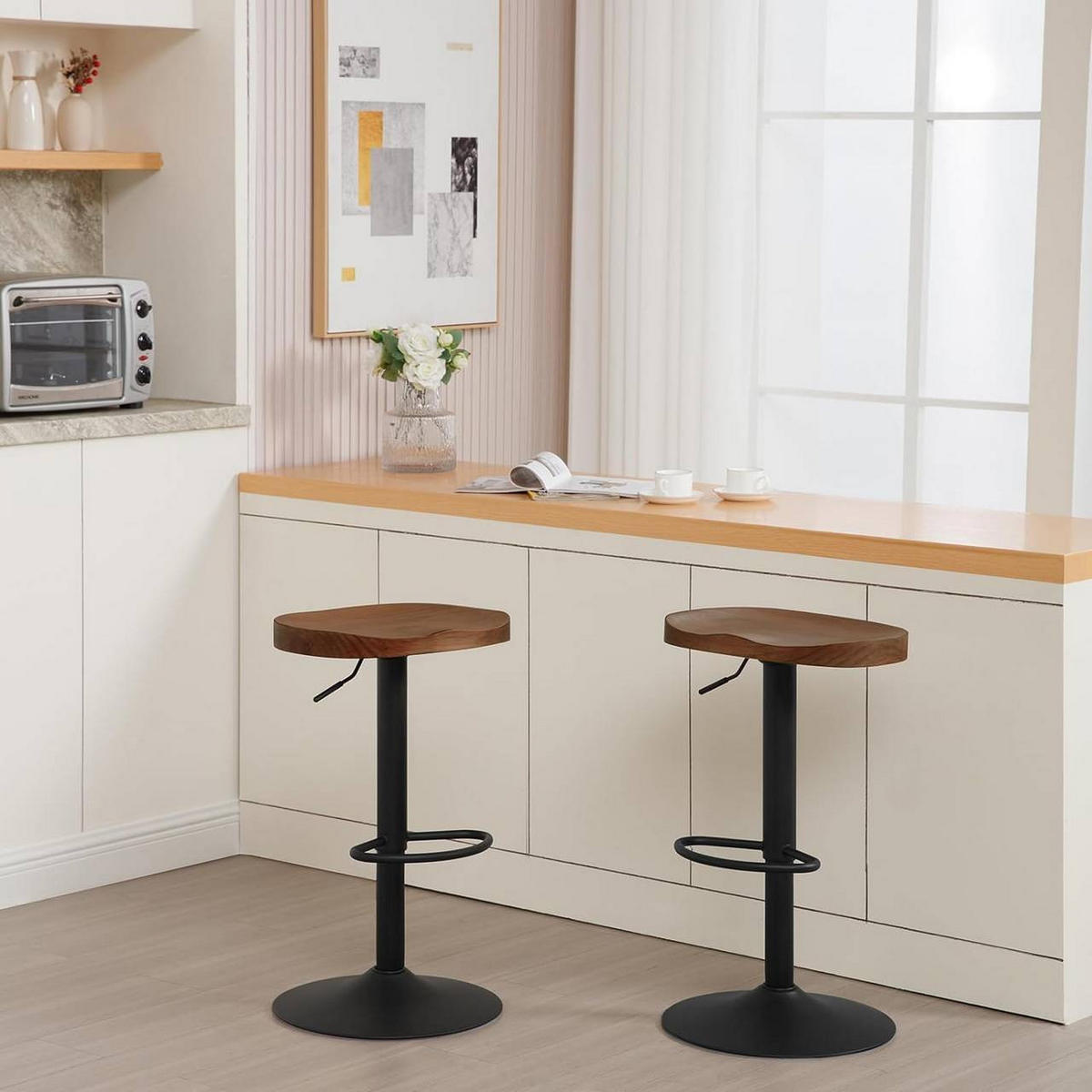 BARHOCKER 4er Set mit Sattelsitz, aus Massivholz, Braun - Schwarz/Braun, Holz/Metall (41.5/60/31.5cm) - Woltu