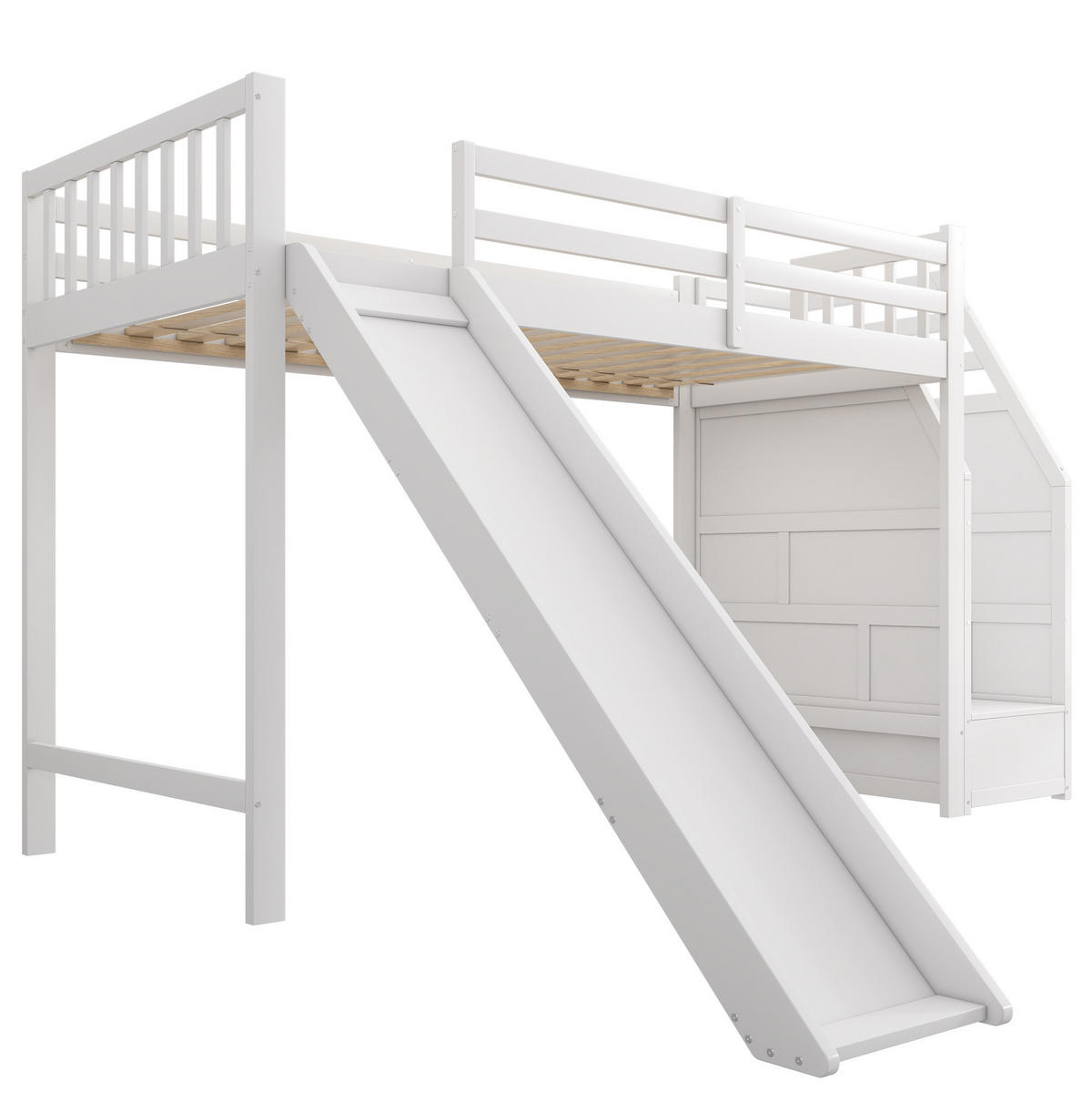 HOCHBETT 90/200 cm mit Rutsche, Ablageleiter und EN747-Zertifizierung aus Kiefer , Weiß - Weiß, Holzwerkstoff (90/200cm) - Redom