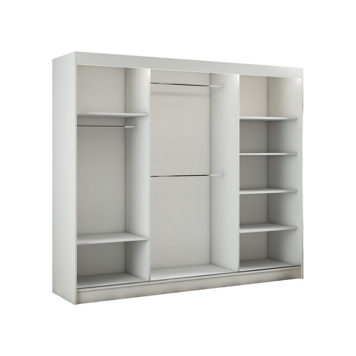 SCHWEBETÜRENSCHRANK Padwa 250 cm mit Spiegel 3-türig, weiß und weiße Front - Weiß, Glas/Kunststoff (250/215/61cm) - Margaret Hadas24