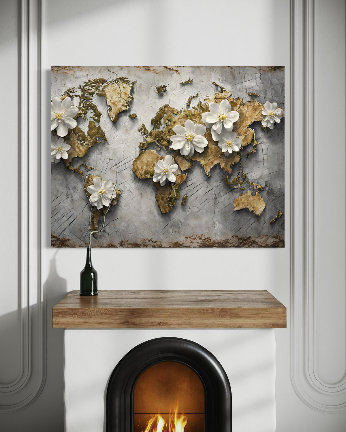 WANDBILD weltkarte blumen textur - Weiß, Textil (60/40cm) - Feeby
