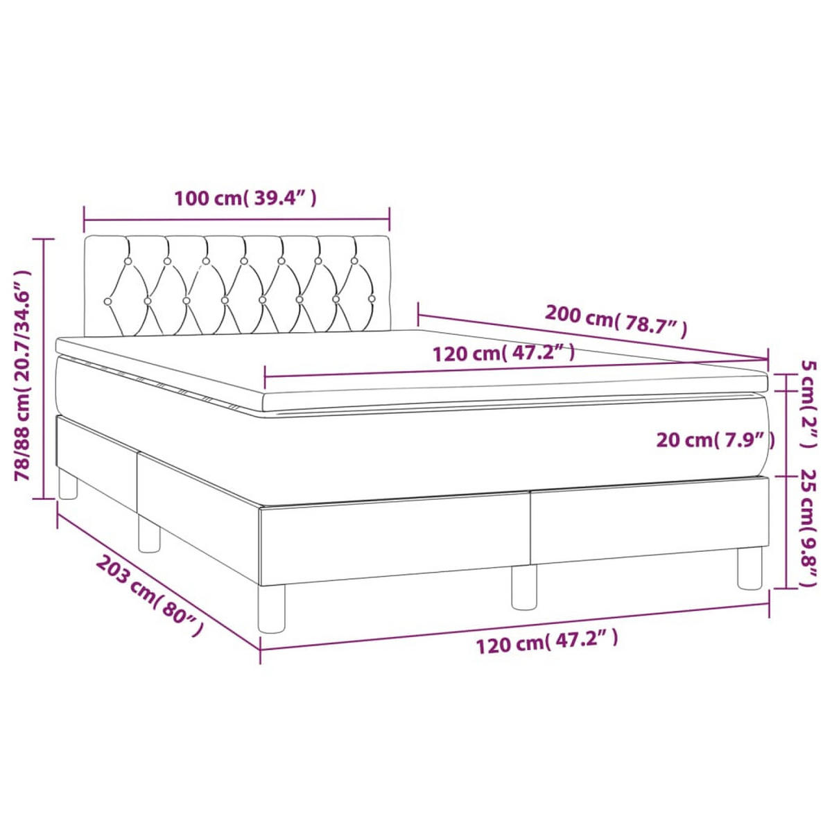 BOXSPRINGBETT MIT MATRATZE SCHWARZ 120X200 CM SAMT - Schwarz, Holz/Textil (120/200cm) - vidaXL