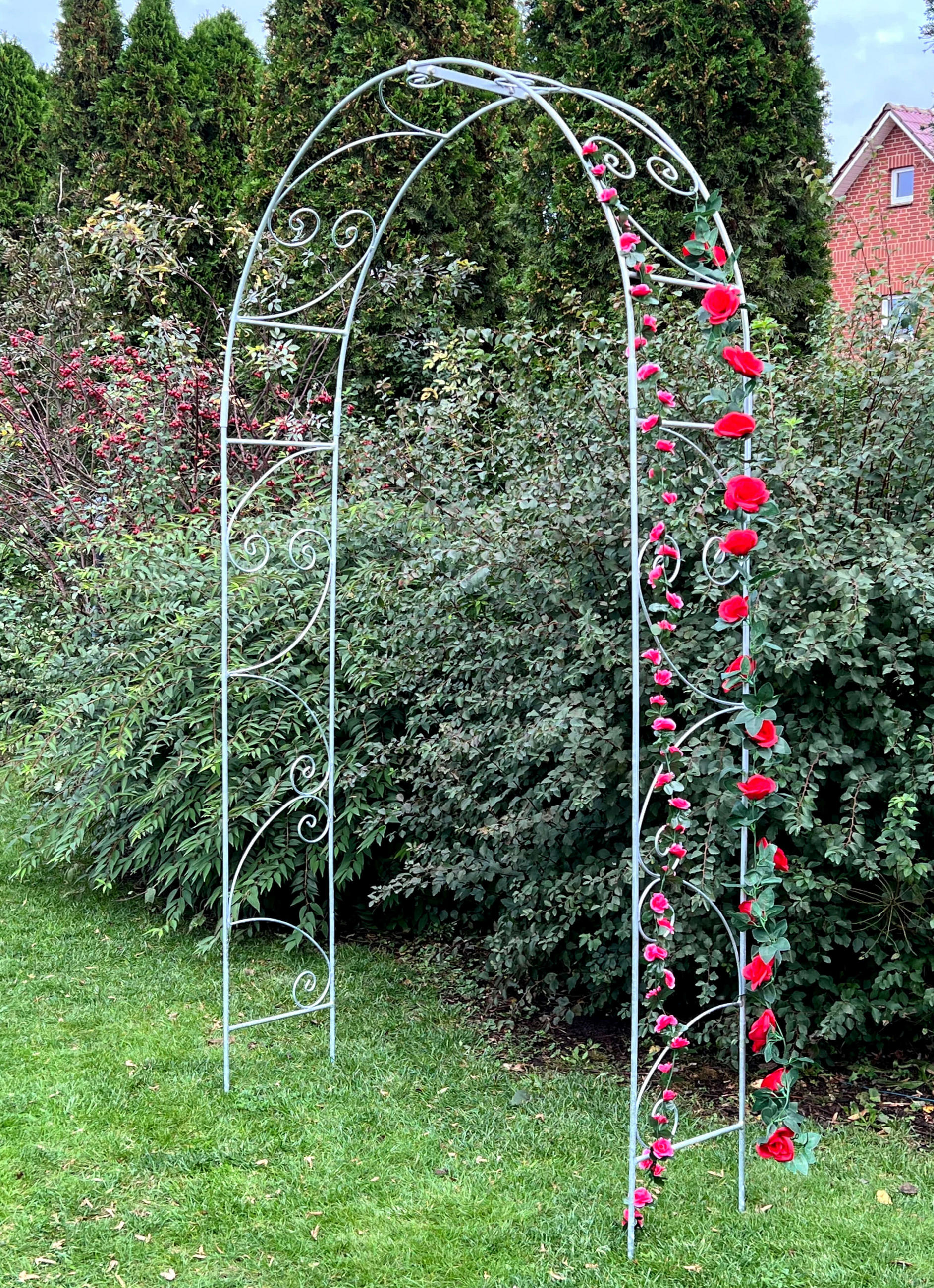 ROSENBOGEN Metall Verzinkt Massiv 135 cm Torbogen - Silberfarben, Metall (120/240/32cm) - DanDiBo