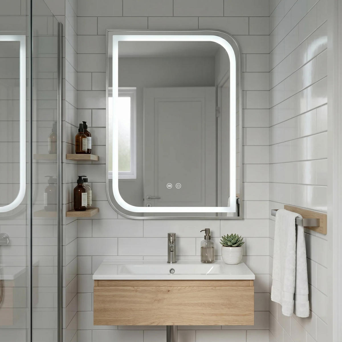 SPIEGEL Rea Led Zone 80x60 Brush Nickel - Nickelfarben, Glas (60/80/2.5cm) - REA