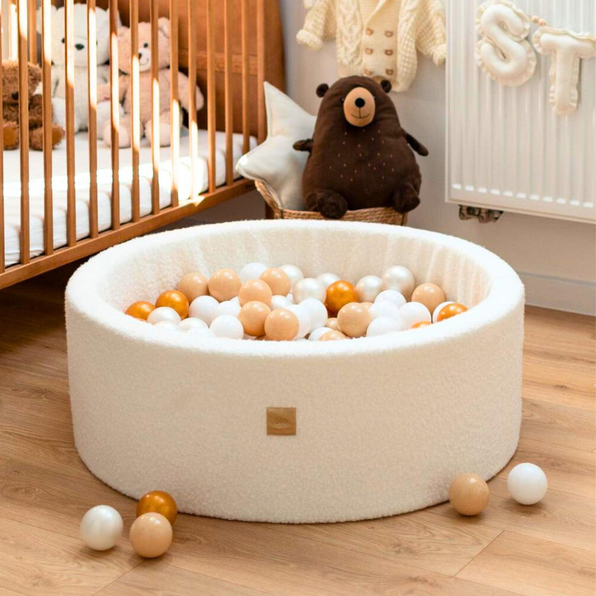 BÄLLEBAD mit Schaumstoff Bausteinen für Kinder, Boucle, Rosa - Transparent/Beige, Textil (230/45/30cm) - MeowBaby