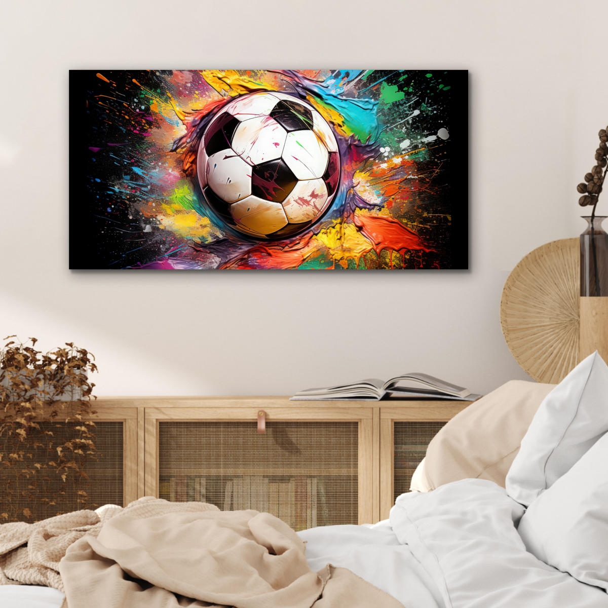 KOVOVÝ OBRAZ Futbal - Farba - Farby - Čierna - Biela 80x40 cm - biela, kov (80/40cm) - MuchoWow