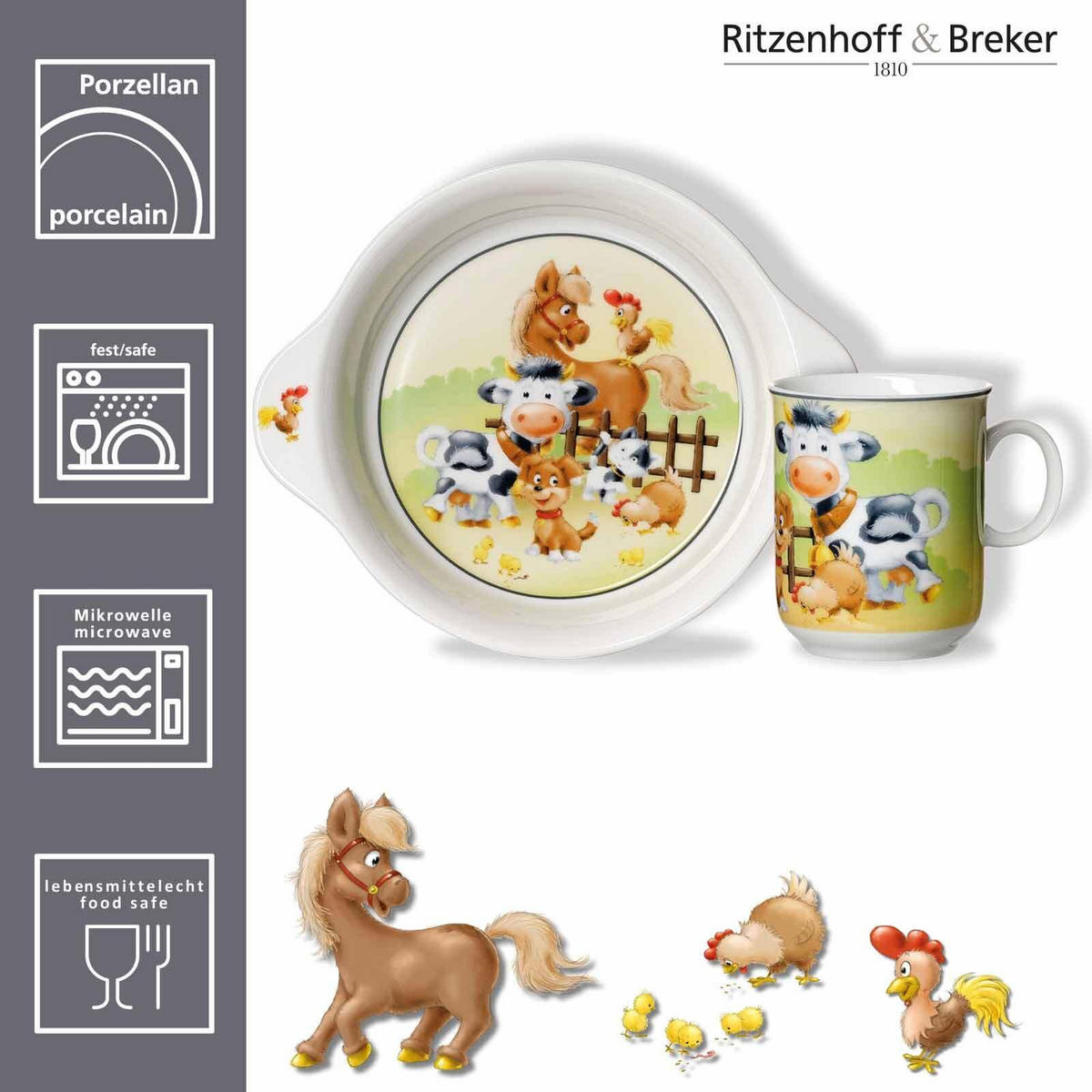 KINDERGESCHIRR Hoftiere bunt - Multicolor, Keramik (1/1/1cm) - Ritzenhoff Breker