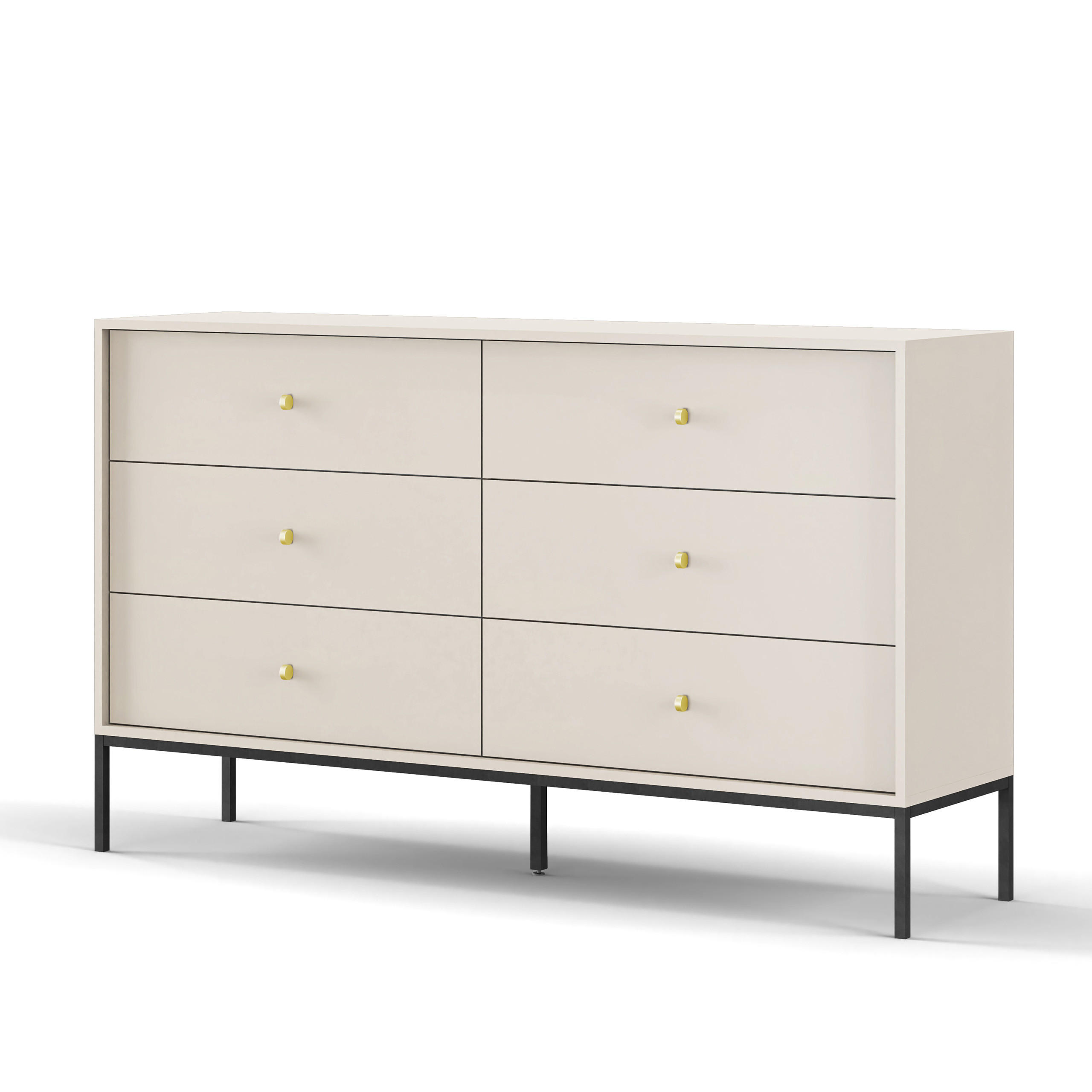 SIDEBOARD MONDO 154/89/39 cm mit 6 Schubladen Beige - Beige, Holzwerkstoff (154/89/39cm) - MASSENO