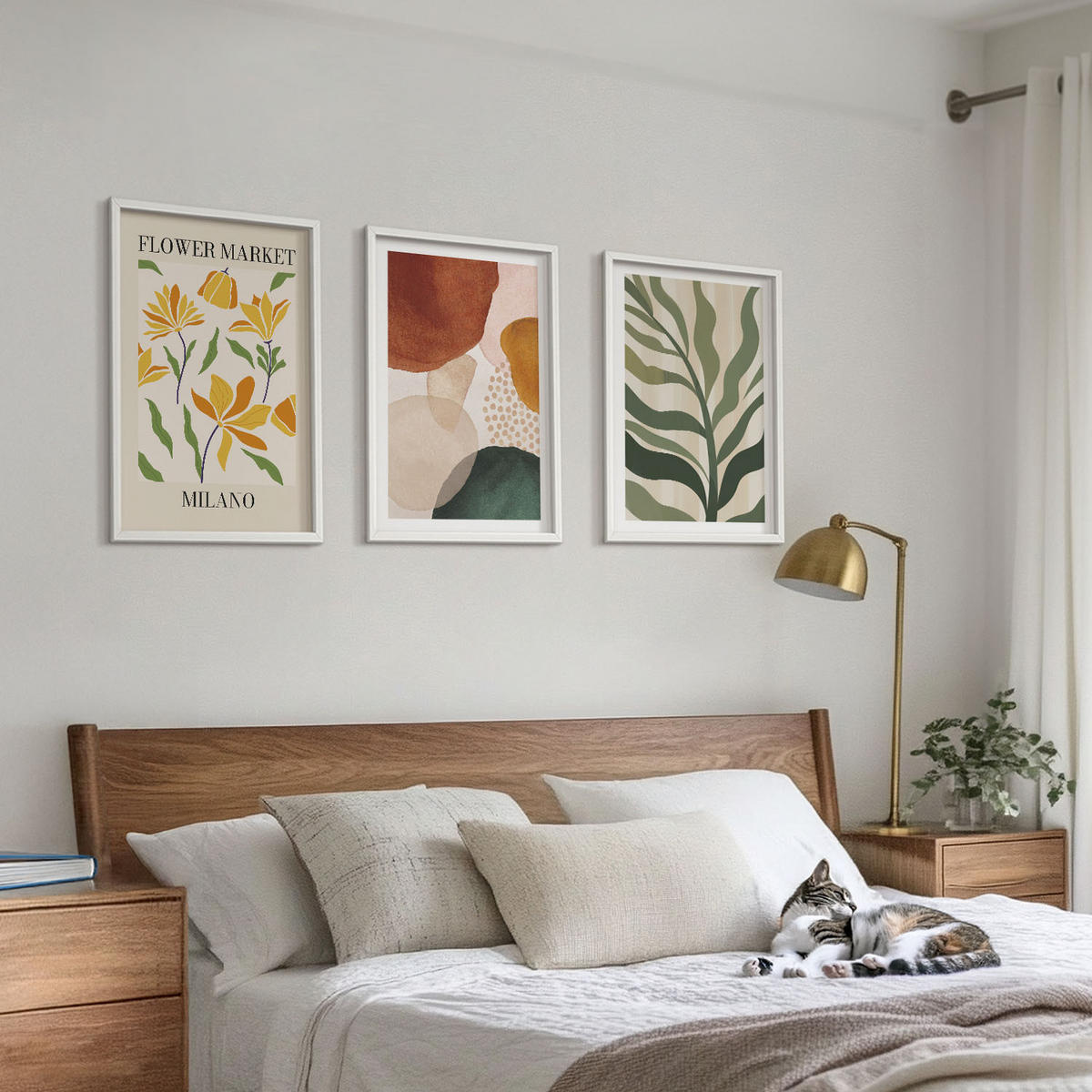 WANDBILDER 3er-Set - 40x60 cm Weißer Rahmen - Florale abstrakte Formen - Weiß, Kunststoff (40/60cm) - ArtPrintCave