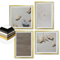 WANDBILDER 4er Set - 50x50 cm & 40x60 cm Goldrahmen - Natürliche Texturen Holz Steine - Goldfarben, Kunststoff (50/50cm) - ArtPrintCave