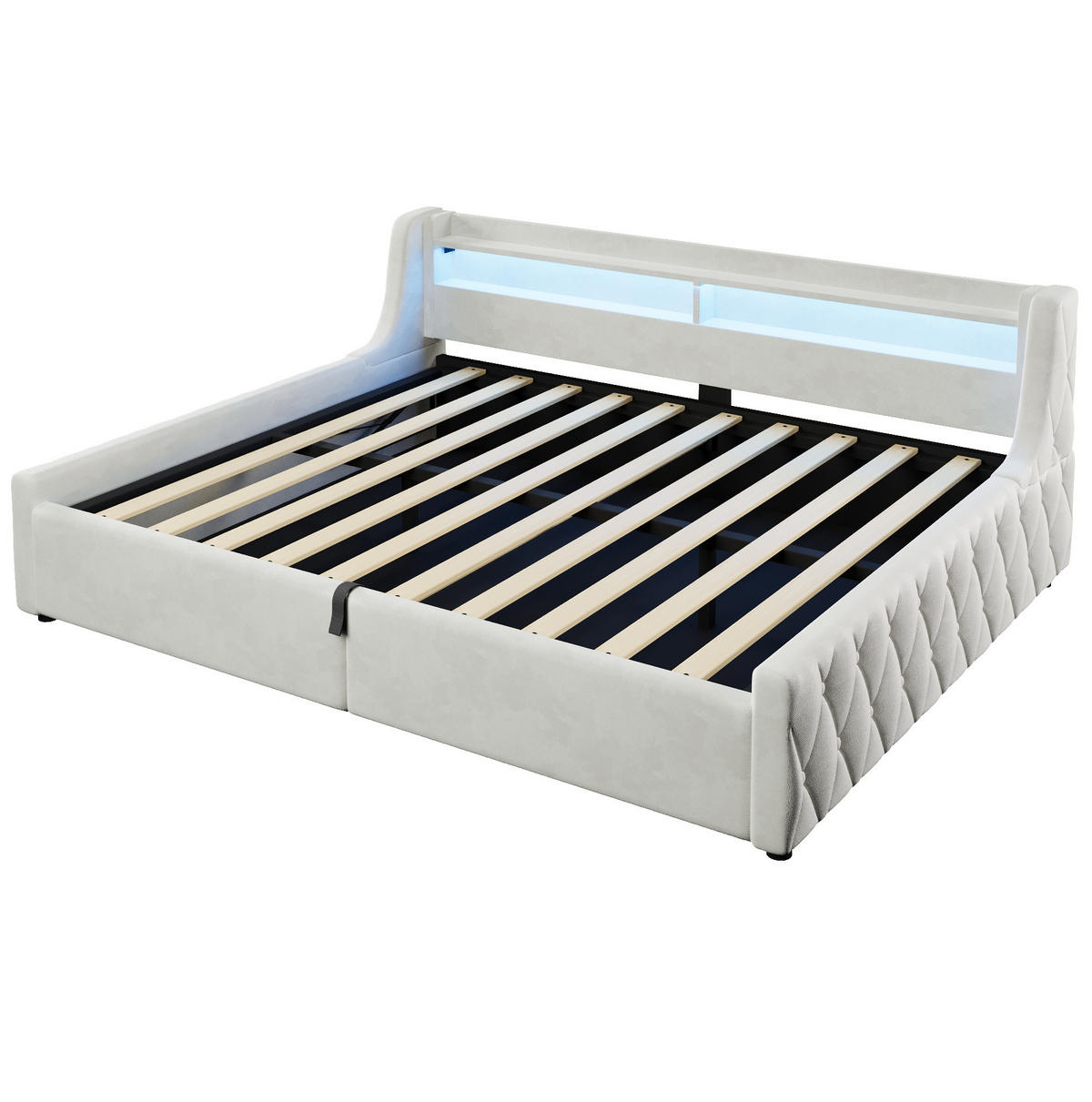 POLSTERBETT 140x200 cm in Offwhite mit LED-Kopfteil und hydraulischem Bettkasten - Creme, Textil (140/200cm) - IVMEU