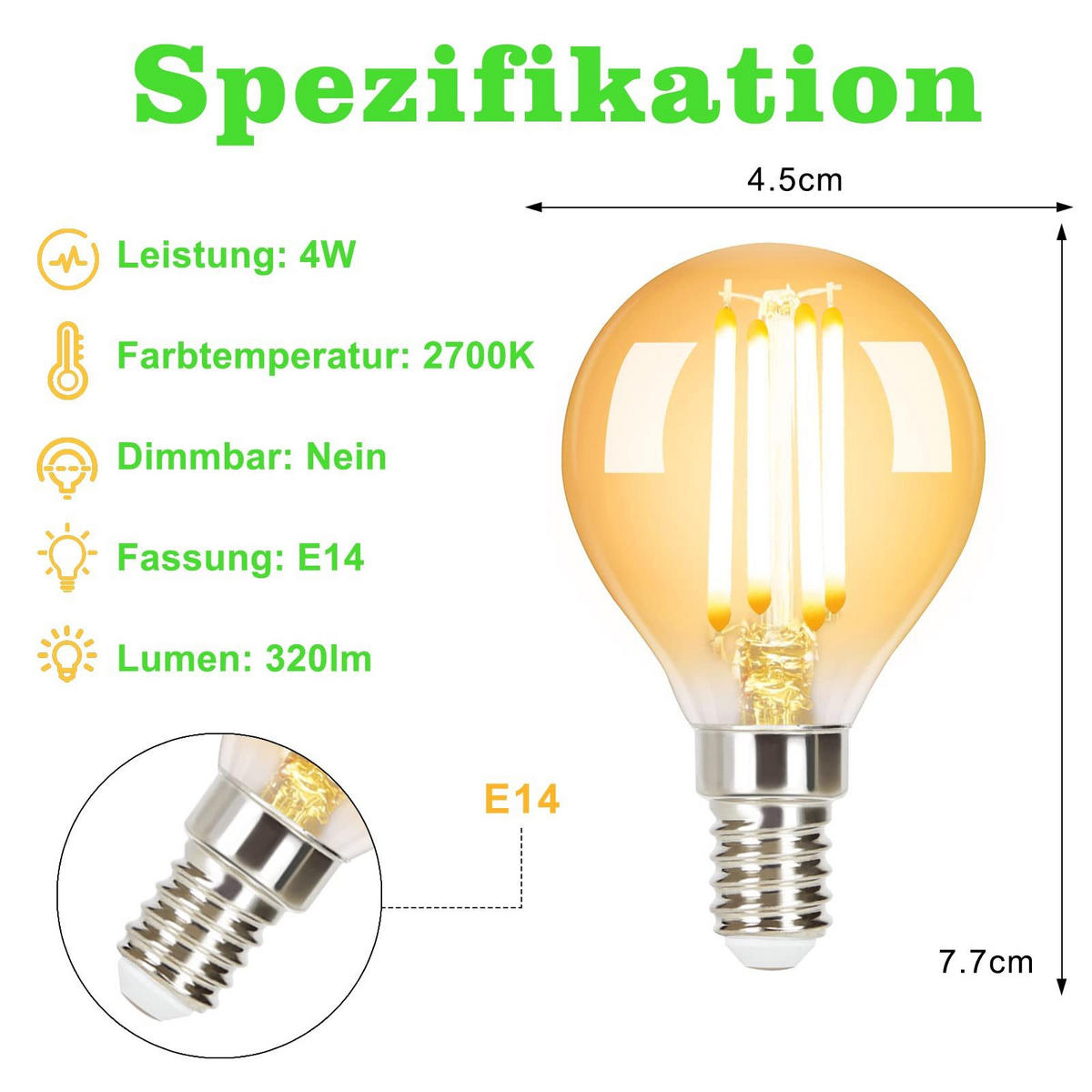 LED žárovky E14 4W (sada 6 ks) - průhledná, sklo (4.5/7.7cm) - Nettlife