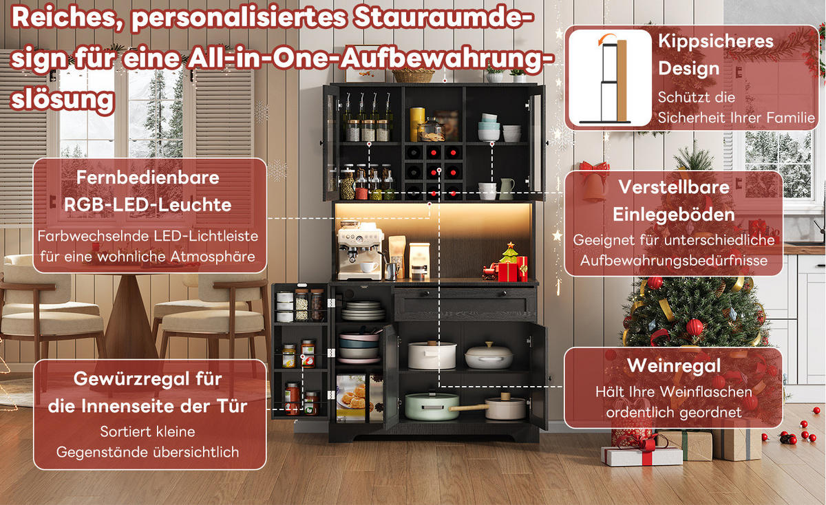 BIFE omara z LED osvetlitvijo, vtičnico in stojalom za vino, črna, 180/105/40 cm - črna, leseni material (40/180/105cm) - OKMYHOME
