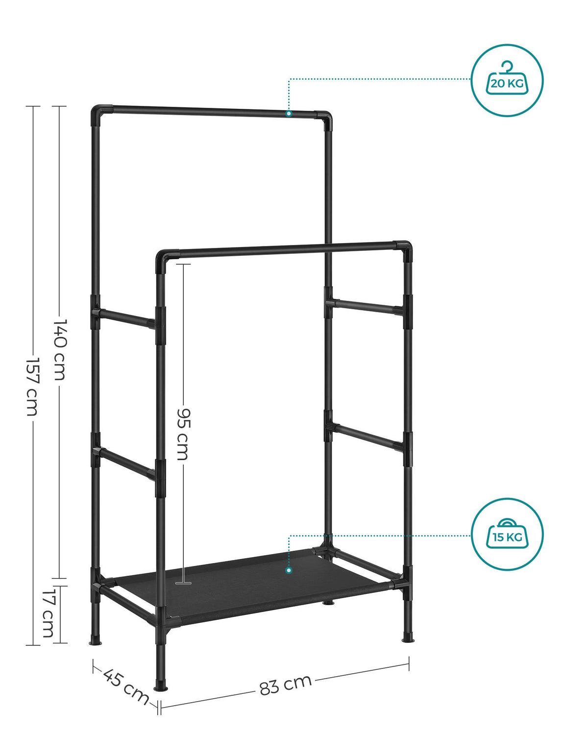 KLEIDERSTÄNDER JUBA - Schwarz, Metall (83/157/45cm) - Hansiro