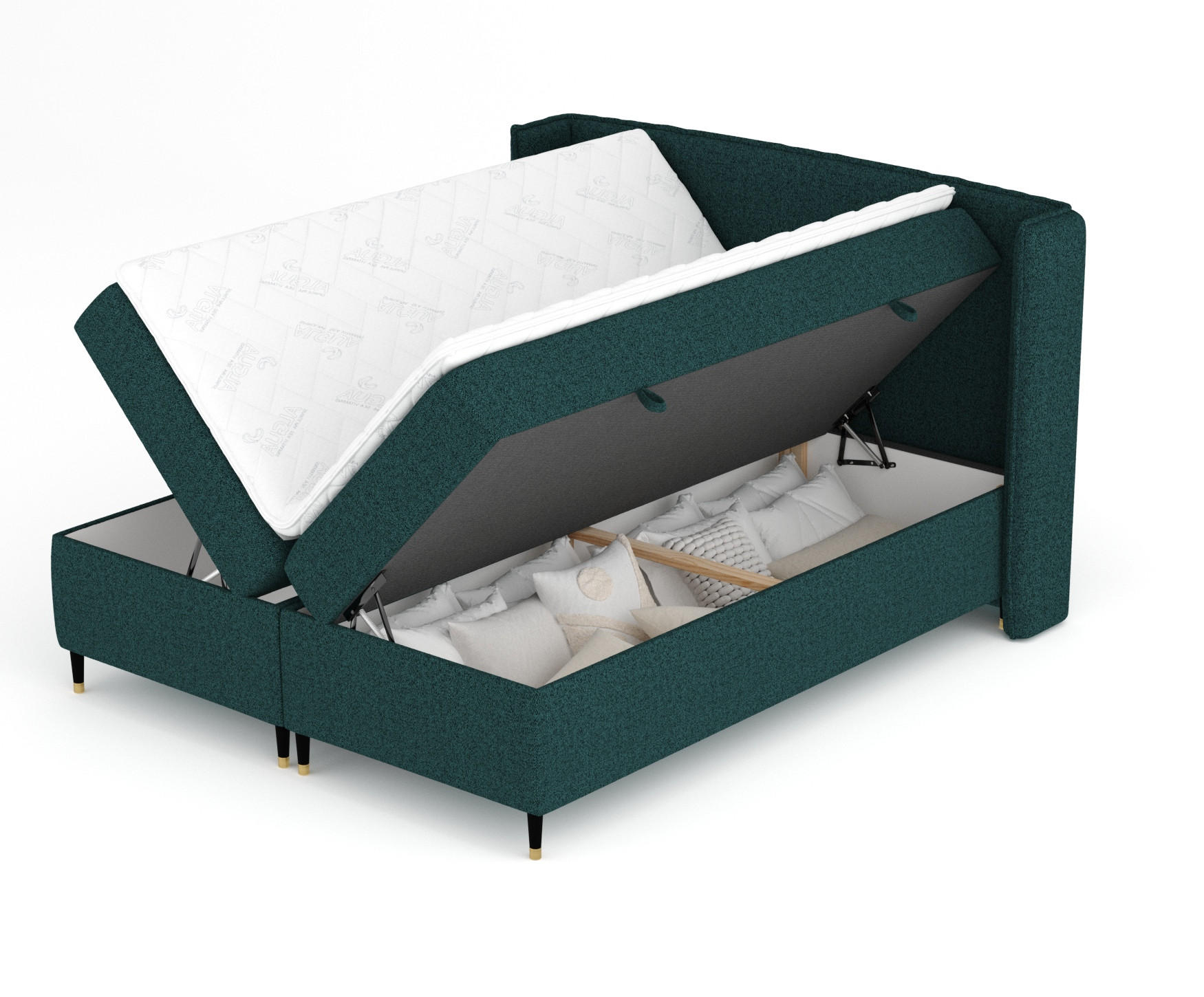 BOXSPRINGBETT Segni Grün 140/200 cm mit Matratze und Topper - Schwarz/Grün, Holz/Holzwerkstoff (140/200cm) - Maison de Reve