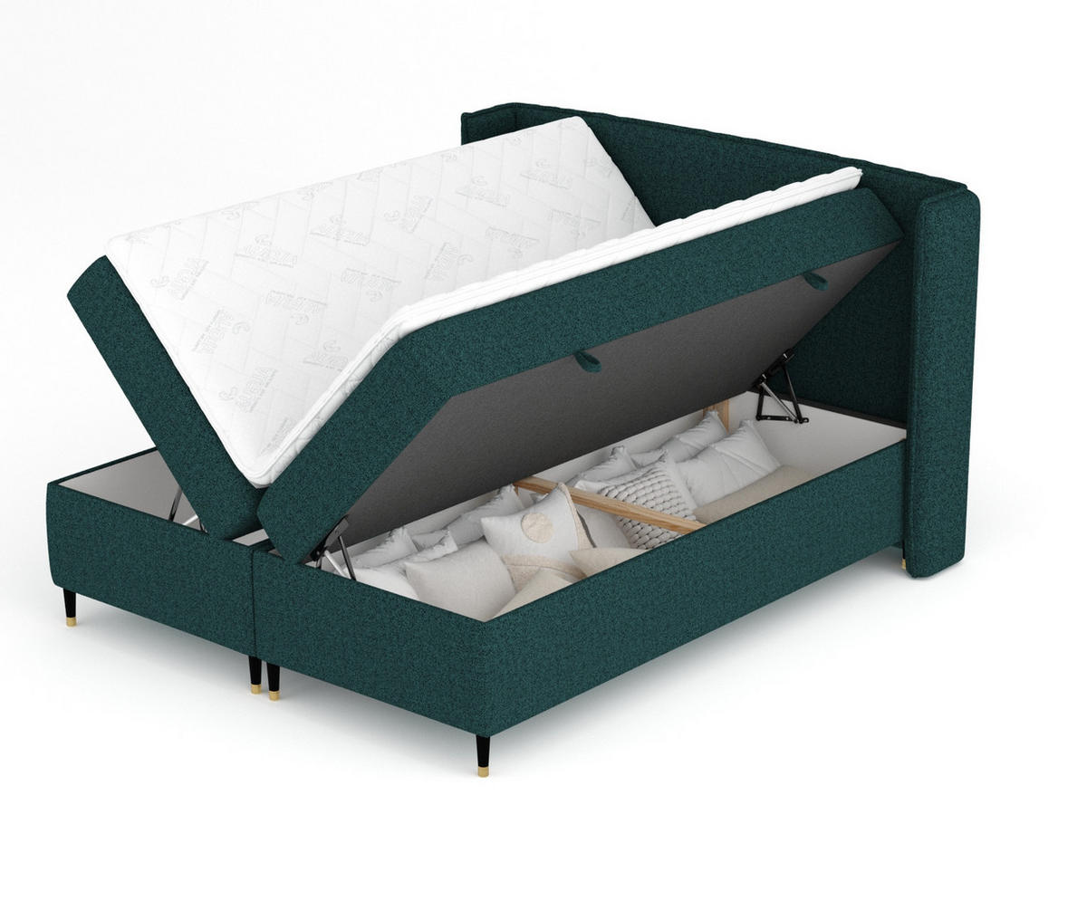 BOXSPRINGBETT Segni Grün 140/200 cm mit Matratze und Topper - Schwarz/Grün, Holz/Holzwerkstoff (140/200cm) - Maison de Reve
