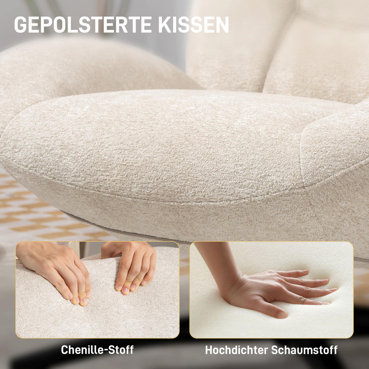 DREHBARER POLSTERSTUHL DE-06900 mit PP-Baumwollfüllung und Stahlbasis Cremeweiß - Creme, Textil/Metall (83/85/89cm) - ComfortXL