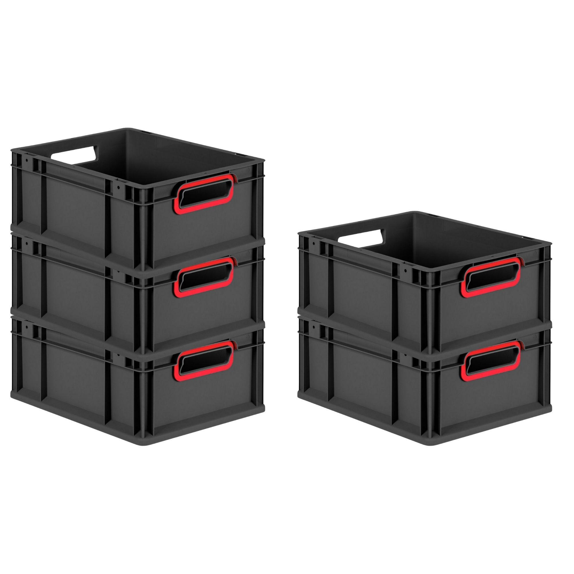 EUROBOX 5x NextGen Color 17x30x40 cm 16 Liter Griffe rot offen, Schwarz - Rot/Schwarz, Kunststoff (30/17/40cm) - PROREGAL