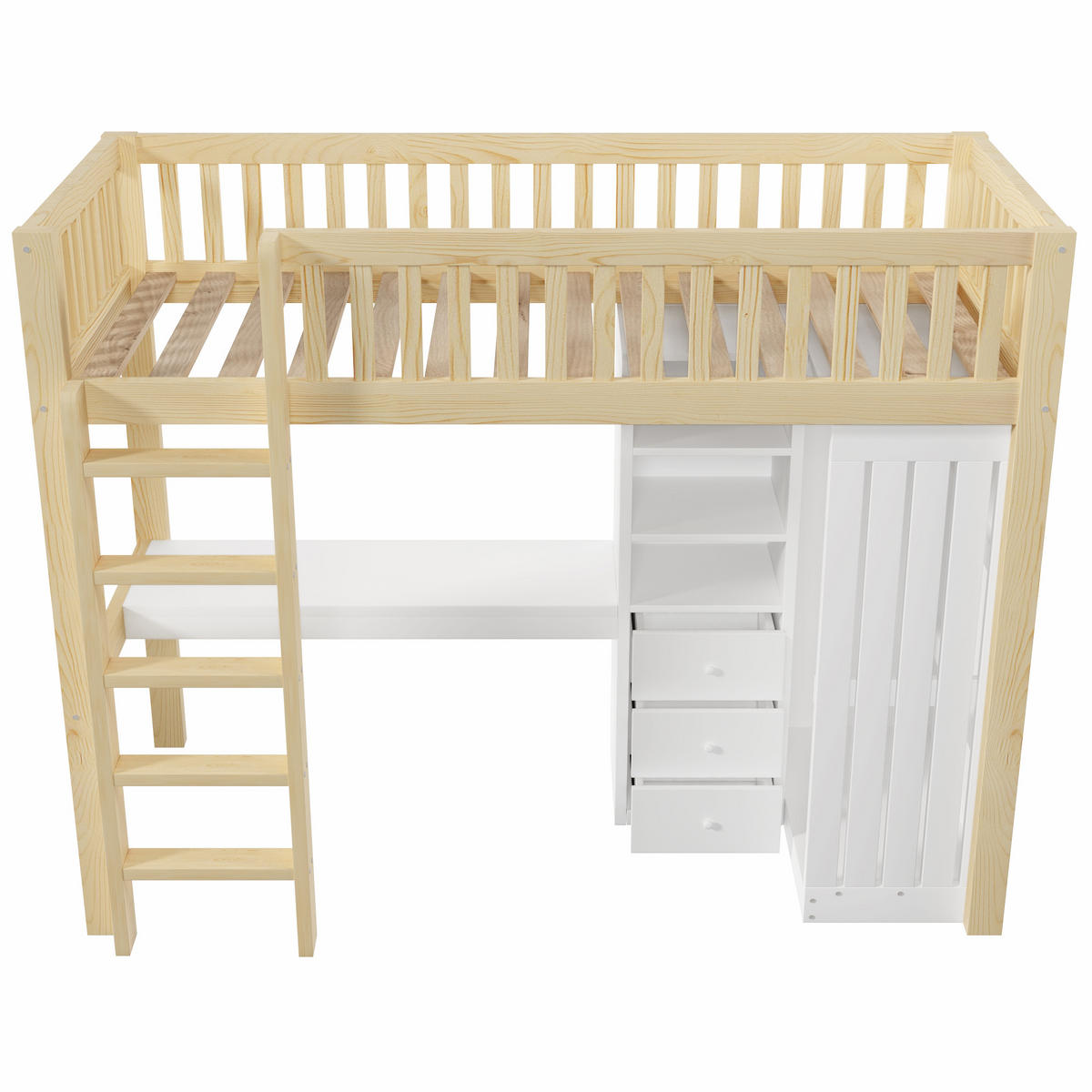 HOCHBETT 90/200 cm DE-04817, mit Schreibtisch, Kleiderschrank und 3 Schubladen in Natur - Naturfarben, Holz/Holzwerkstoff (90/200cm) - ComfortXL