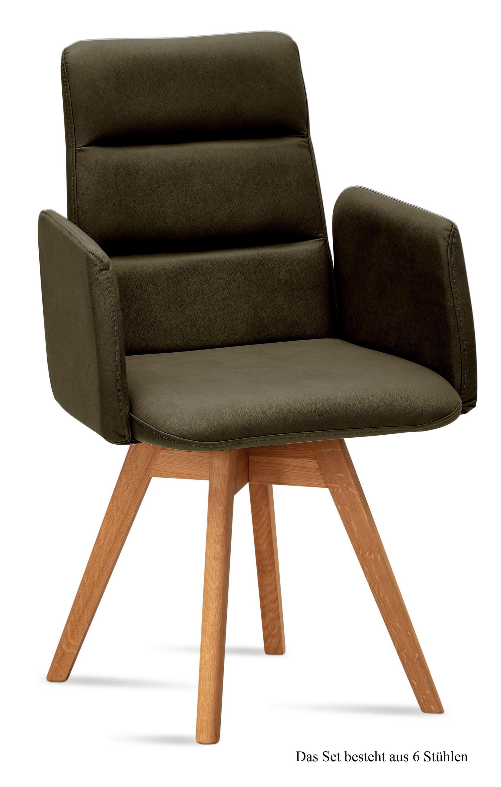 ARMLEHNSTUHL drehbar (6er-Set) Dorit 52x92x60 Eiche geölt/Khaki - Dunkelgrün/Eichefarben, Kunststoff (60/92/52cm) - 58aufmkessel