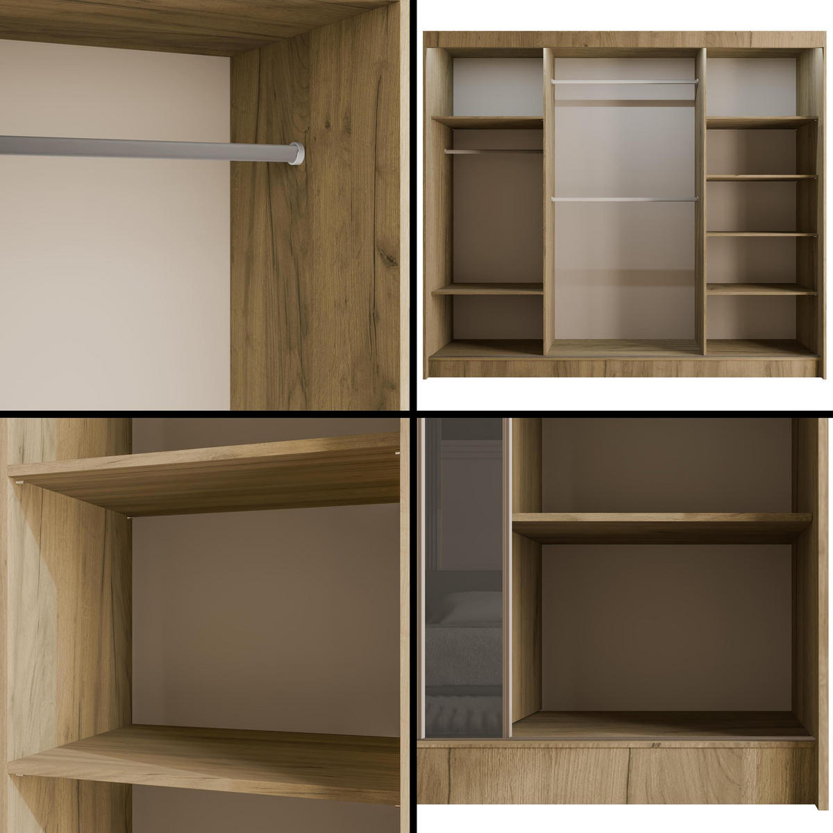 KLEIDERSCHRANK VESLI mit LED - 250 cm - Braun|Grau - Braun/Grau, Holzwerkstoff (250/215/61cm) - ALTDECOR