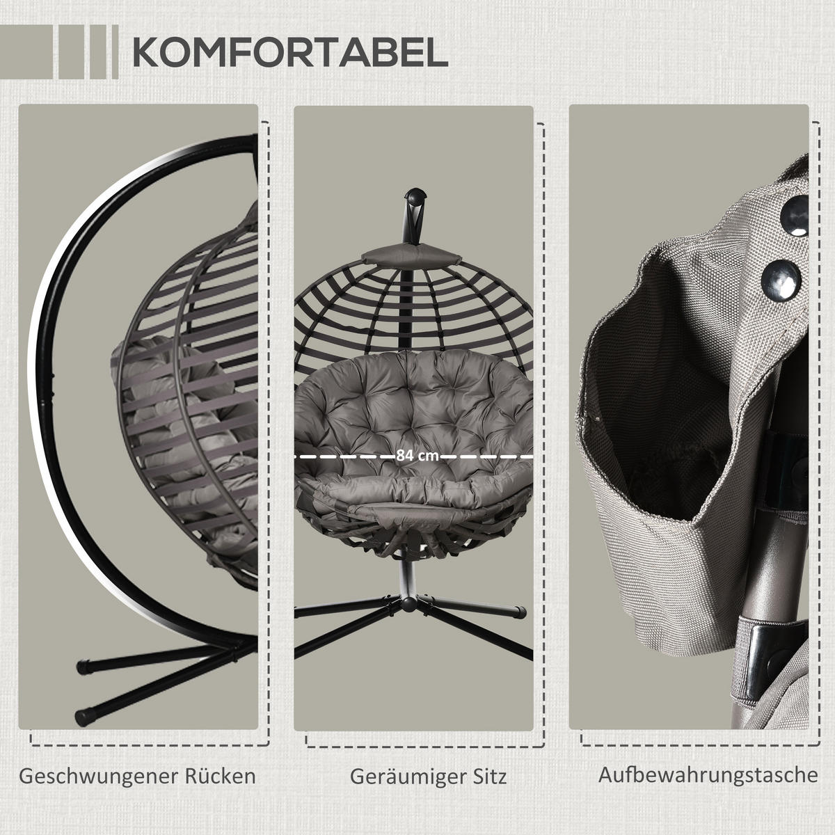 HÄNGESESSEL, Stahl, Polyester, Sand - Sandfarben, Kunststoff/Metall (118/172/126cm) - Outsunny