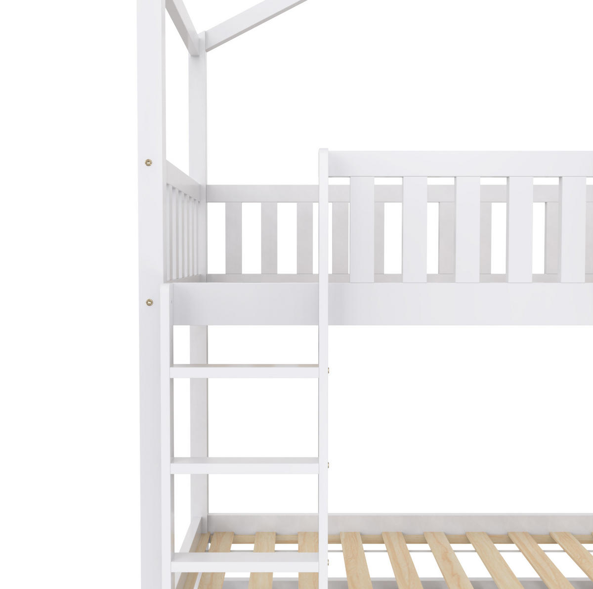 POSTELJA v obliki hiše 90/200 cm bela z izvlečnim ležiščem in ograjico iz masivnega borovega lesa - bela, les (90/200cm) - OKWISH