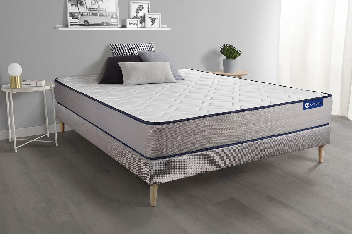 BETT Actimemo form Memory-Schaum 150 x 190 cm h3 - Kit Bettgestell Grau - Beige/Grau, Holz (150/190cm) - ACTISOM