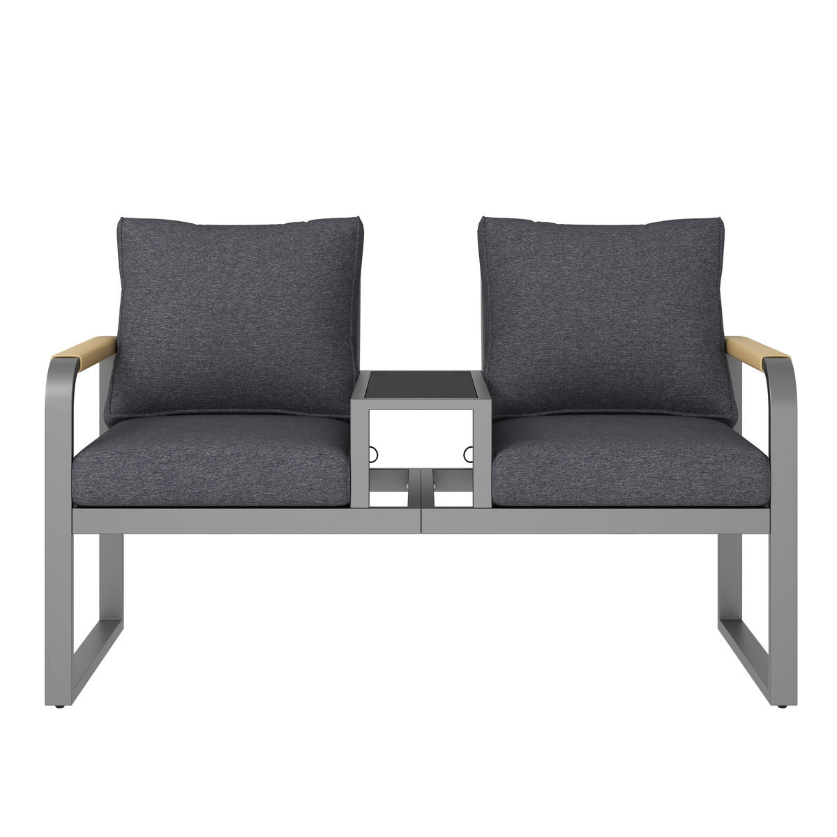 GARTENMÖBEL-SET 2-Sitzer Outdoorsofa Stahl Glas Geflecht Grau - Grau, Textil (75/78.5/137cm) - FLIEKS