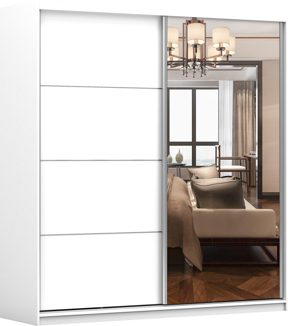 SCHWEBETÜRENSCHRANK 203/218/61 cm 2-türig Pola 42 B Weiß/Weiß - Alufarben/Weiß, Glas/Holzwerkstoff (203/218/61cm) - imoebel24