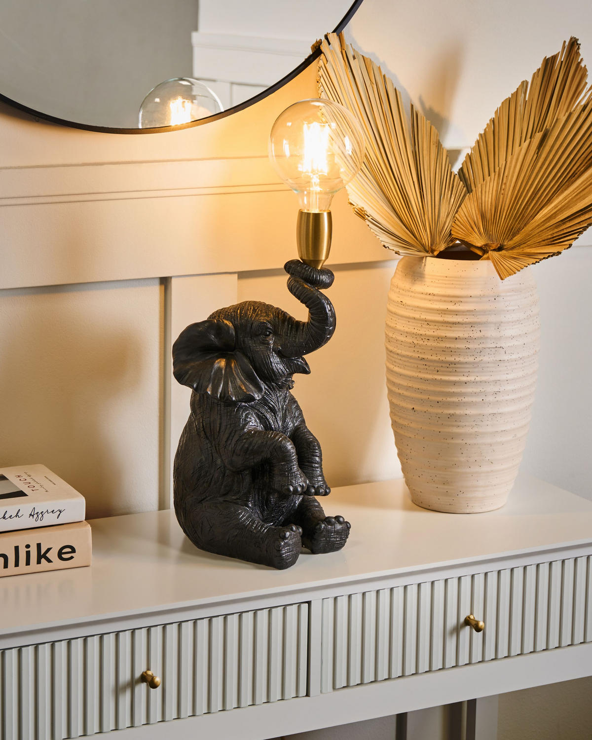 TISCHLAMPE Elefant Schwarz Fortuna - Messingfarben/Schwarz, Kunststoff (24/15/37cm) - Beliani