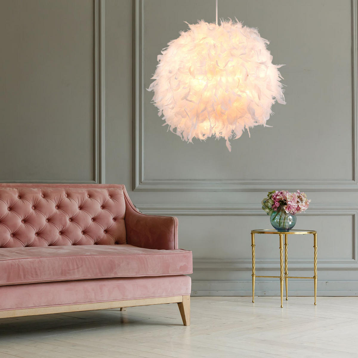 HÄNGELEUCHTE KATUNGA Federn Weiß - Weiß, Metall (45/45/120cm) - Globo Lighting