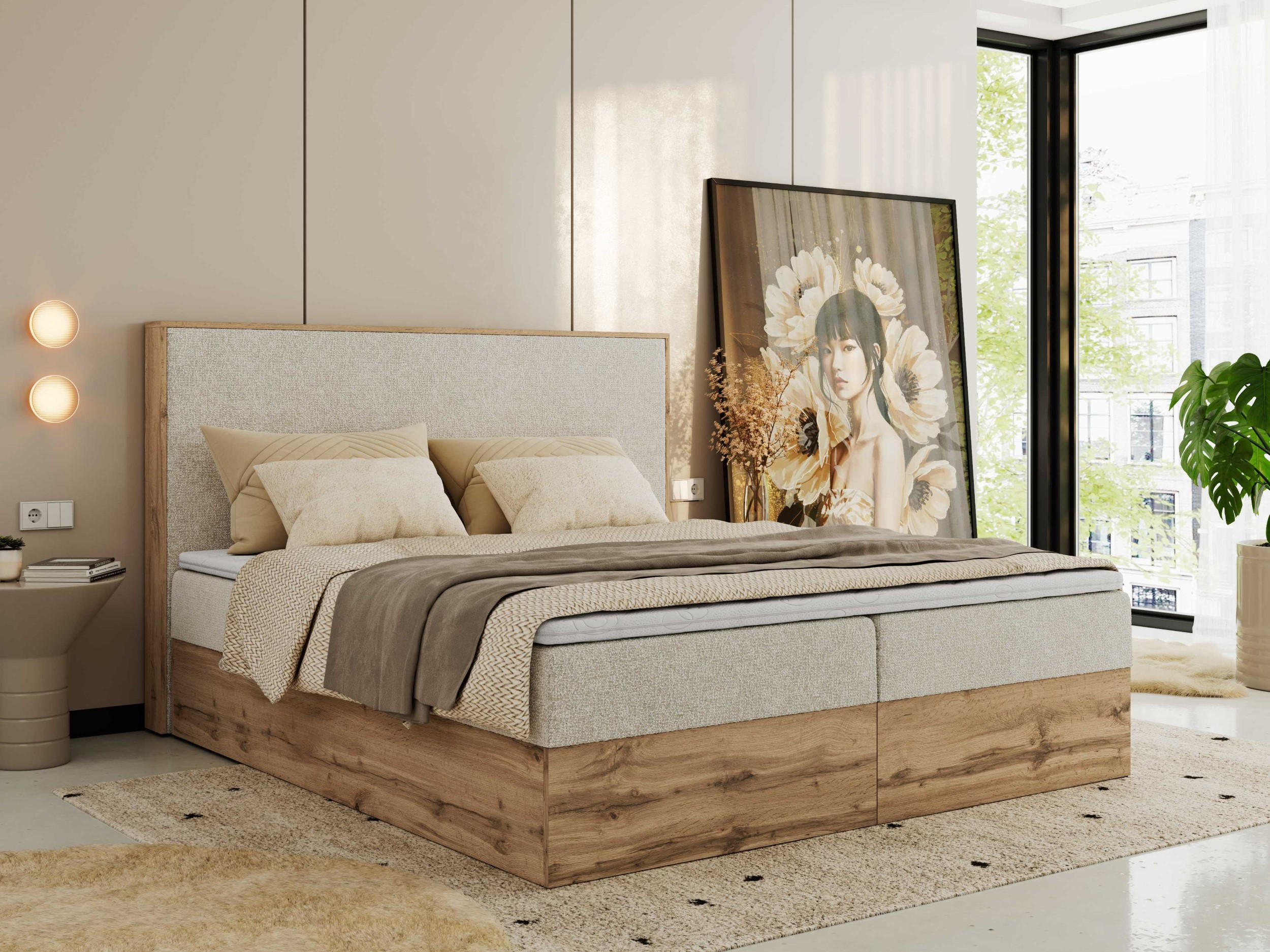BOXBETT WOOD CLASSIC 200/200 - Creme Strukture - H4 - Creme, Textil (200/200cm) - MKS