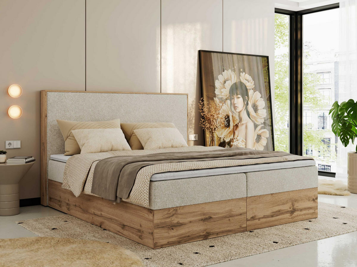 BOXBETT WOOD CLASSIC 200/200 - Creme Strukture - H4 - Creme, Textil (200/200cm) - MKS