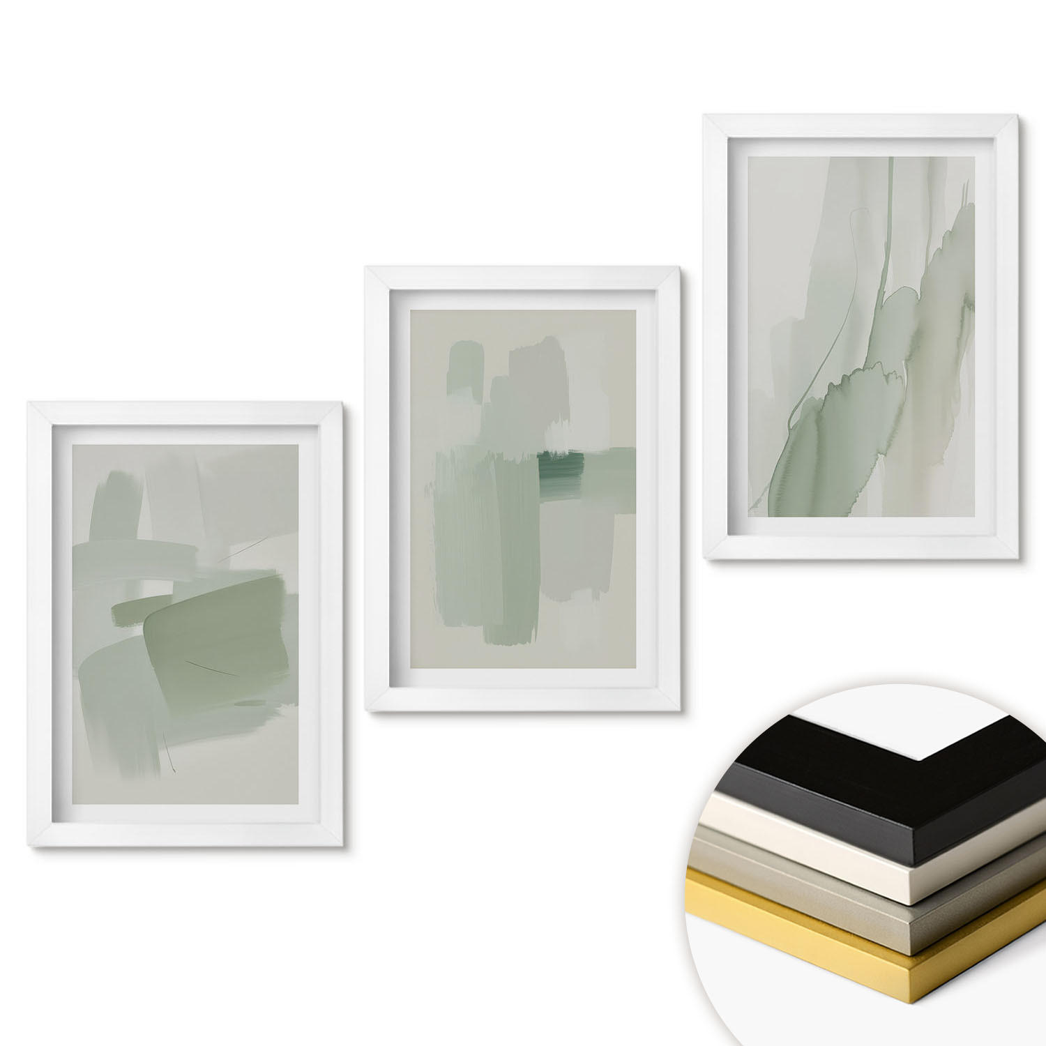 WANDBILDER 3er-Set - 20x30 cm Weißer Rahmen - Abstrakte Aquarellmuster - Weiß, Kunststoff (20/30cm) - ArtPrintCave