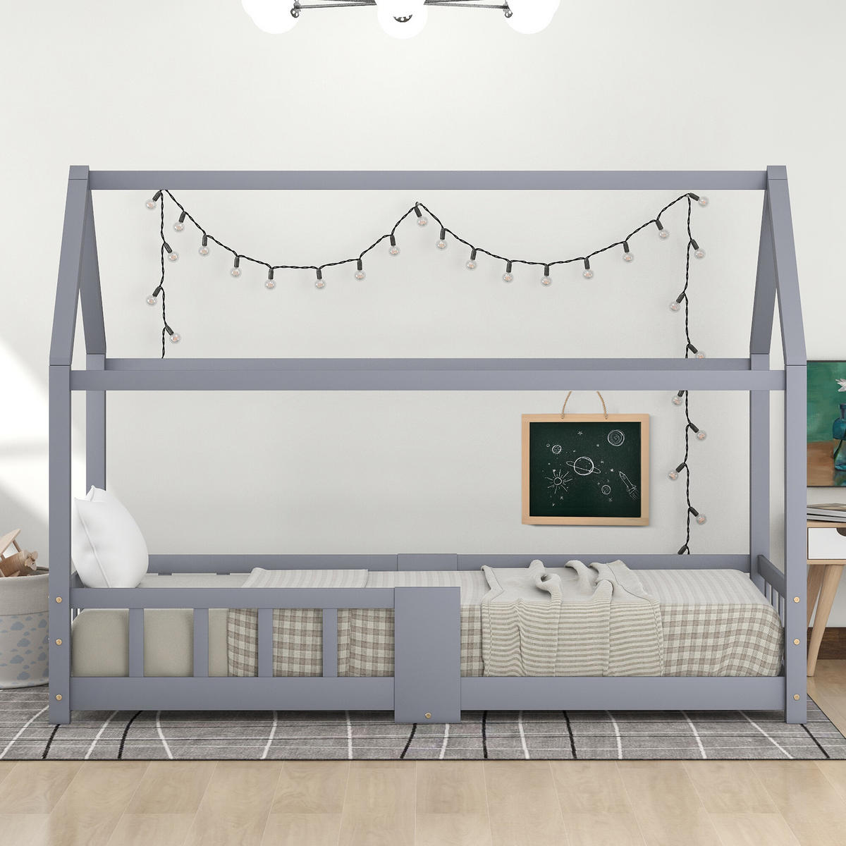 KINDERBETT Grau 207/97/140,5 cm - Grau, Holzwerkstoff/Metall (97/140.5/207cm) - Urban Meuble
