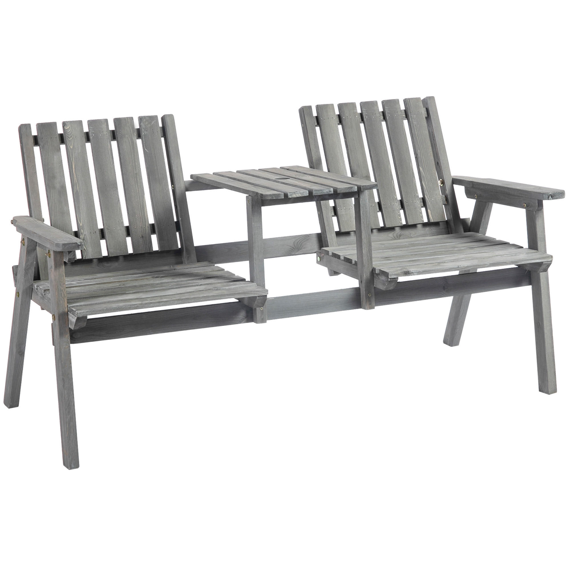 GARTENBANK aus Naturtannenholz 152x70x83 cm Grau mit Ablagetisch und Regenschirmloch - Grau, Holzwerkstoff (152/83/70cm) - Modfu