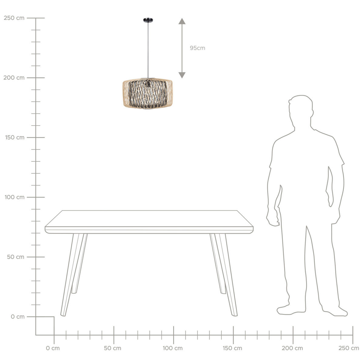 HÄNGELEUCHTE Javari 45/45/120 cm - Hellbraun, Holz (45/45/120cm) - Beliani