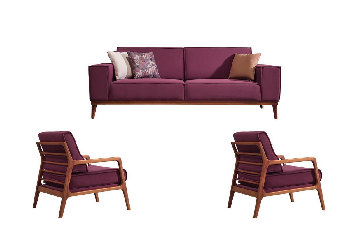 SITZGARNITUR Retry Grau Stellvariante:2+1+1 - Violett, Holz (187/85/100cm) - Villa Möbel